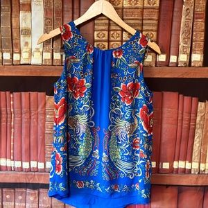 Rose+Olive floral and peacock sleeveless top size xs